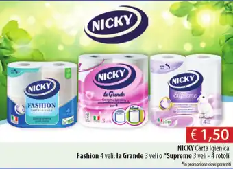 Acqua & Sapone Nicky Fashion 4 veli, la Grande 3 veli o Supreme 3 veli-4 rotoli offerta