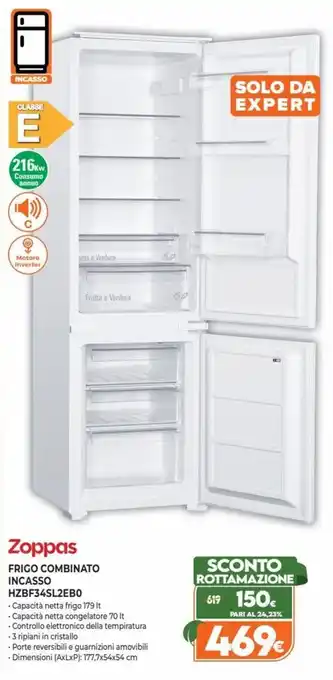Zoppas Frigo Combinato Incasso HZBF34SL2EBO
