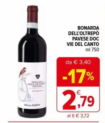 Iperal Bonarda Dell'Oltrepò Pavese Doc Vie Del Canto 750 ml offerta