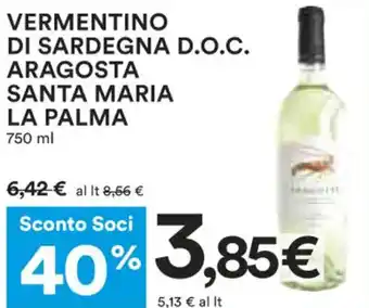 Coop Aragosta Santa Maria La Palma Vermentino di Sardegna D.O.C. 750 ml offerta