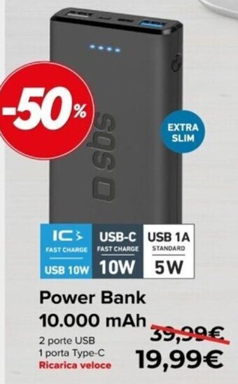 Euronics sbs Power Bank 10.000 mAh offerta