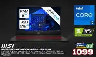 Euronics MSI Notebook Gaming Katana GF66 12UD-224IT offerta
