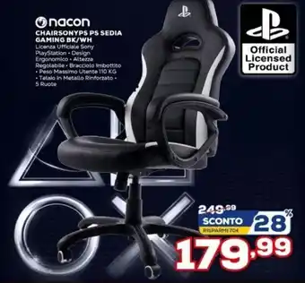 Euronics Nacon Chairsonyps PS Sedia Gaming BK/WH offerta