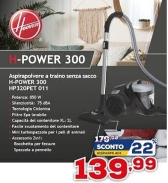 Euronics Hoover Aspirapolvere a traino senza sacco H-Power 300 HP320PET 011 offerta