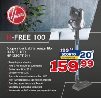 Euronics Hoover Scopa ricaricabile senza filo H-FREE 100 HF122GPT 011 offerta
