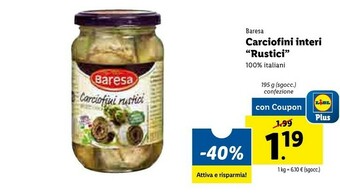 Lidl Baresa Carciofini Interi Sott'Olio 195 G(ml) offerta