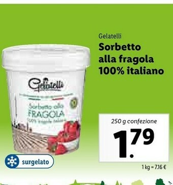 Lidl Gelatelli Sorbetto Alla Fragola 100% Italiano offerta