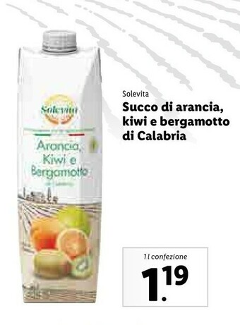 Lidl Solevita Succo Di Arancia, Kiwi E Bergamotto Di Calabria offerta