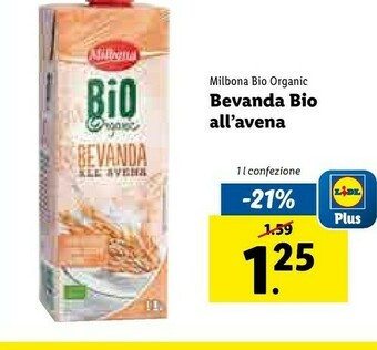 Lidl Milbona Bevanda All'Avena Bio Organic 1000 G(ml) offerta