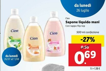 Lidl Cien Sapone Liquido Mani offerta