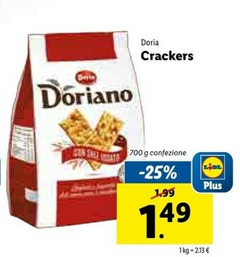 Lidl Doria No Crackers Salati Senza Granelli Di Sale In Superficie 700 G(ml) offerta