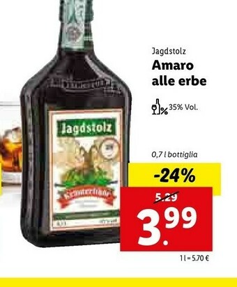 Lidl Jagdstolz Amaro Alle Erbe % 35% Vol offerta