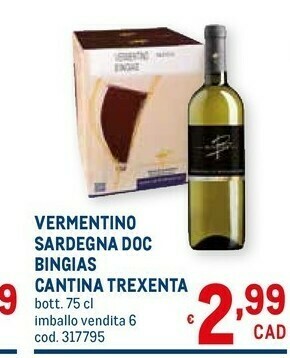 Cantina Trexenta Vermentino Sardegna Doc Bingias