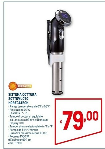 Metro Horecatech Sistema Cottura Sottovuoto LCD 1500 W 15 L offerta