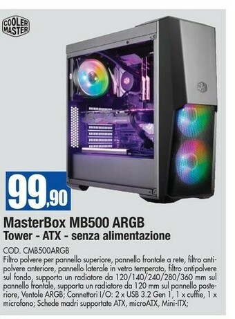 Wellcome Cooler master Masterbox MB500 Argb Tower-Atx- Senza Alimentazione offerta
