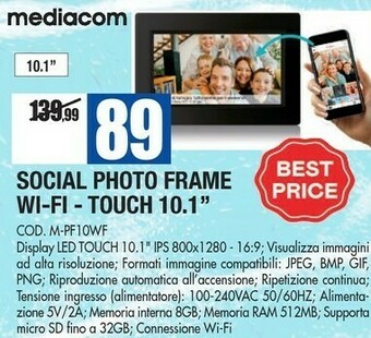 Mediacom M-PF10WF Cornice Per Foto Digitali 25,6 Cm (10.1") Touch Screen Wi-Fi Nero