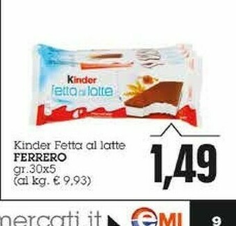 Emi Supermercati Ferrero Kinder Fetta Al Latte 150 G offerta