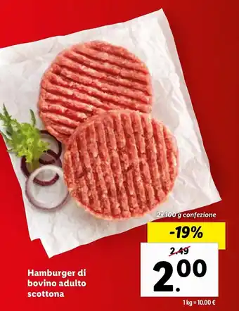 Lidl Hamburger di bovino adulto scottona 2x 100 g offerta