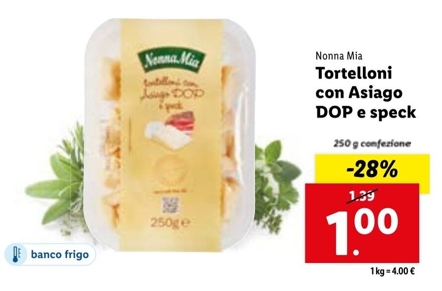 Nonna Mia Tortelloni con Asiago DOP e speck 250 g offerta di Lidl