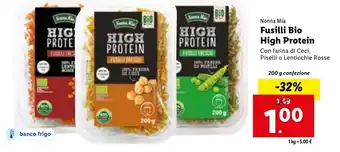 Lidl Nonna Mia Fusilli Bio High Protein Con farina di Ceci, Piselli o Lenticchie Rosse 200 g offerta