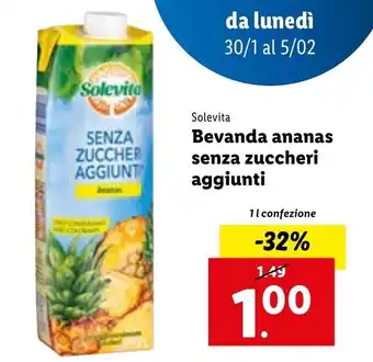 Lidl Solevita Bevanda ananas senza zuccheri aggiunti 1 l offerta