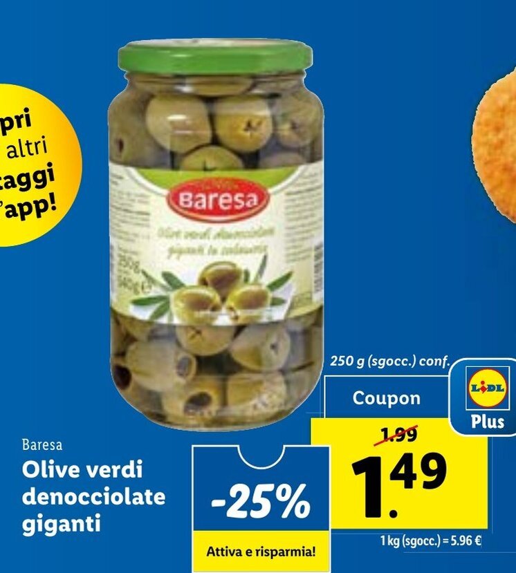 Baresa Olive verdi denocciolate giganti 250 g offerta di Lidl