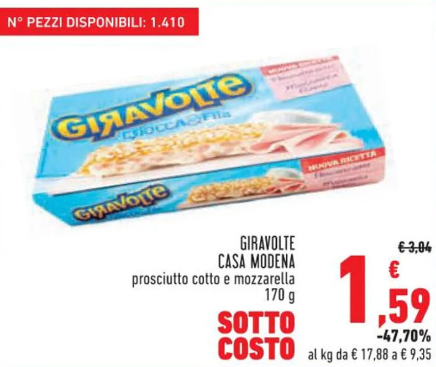 Casa Modena Giravolte Prosciutto Cotto E Mozzarella 170 g offerta di Conad