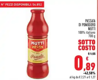 Conad Mutti Passata di Pomodoro 100% Italiano 700 g offerta