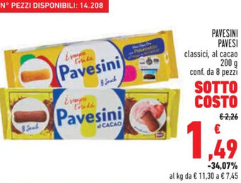 Conad Pavesi Pavesini Classici, Al Cacao 200 g Conf. da 8 pezzi offerta