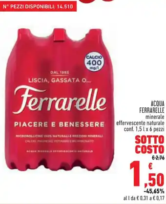 Conad Ferrarelle Acqua Minerale Effervescente Naturale Conf. 1,5 l x 6 Pezzi offerta
