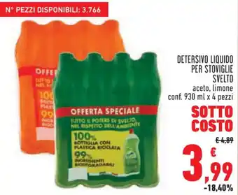 Conad Svelto Detersivo Liquido Per Stoviglie Aceto, Limone Conf. 930 ml x 4 pezzi offerta