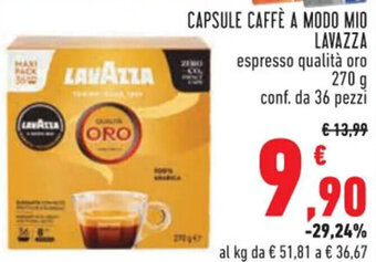 Conad Lavazza Capsule Caffè A Modo Mio Espresso Qualità Oro 270 g Conf. da 36 Pezzi offerta