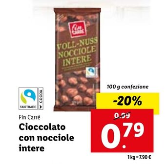 Lidl Fin Carré Cioccolato con nocciole intere 100 g confezione offerta
