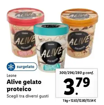 Lidl Leone Alive gelato proteico 300/296/280 g conf. offerta
