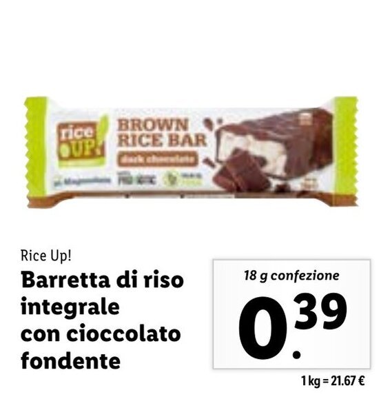 Rice Up! Barretta di riso integrale con cioccolato fondente 18 g