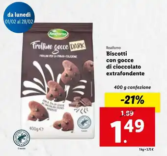 Lidl Realforno Biscotti con gocce di cioccolato extrafondente 400 g confezione offerta