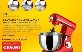 Kasanova Impastatrice Planetaria Con 6 Velocità E Ciotola Da 5 Litri offerta