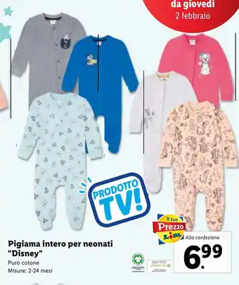 Lidl Pigiama intero per neonati "Disney", Misure: 2-24 mesi offerta