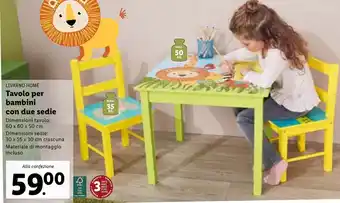 Lidl Livarno Home Tavolo per bambini con due sedie tavolo: 60 x 60 x 50 cm / sedie: 30 x 55 x 30 cm offerta