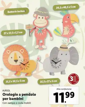 Lidl Auriol Orologio a pendolo per bambini offerta