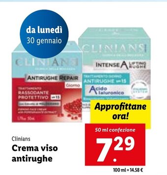 Lidl Clinians Crema viso antirughe 50 ml confezione offerta