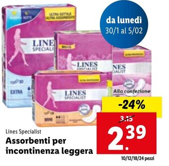Lidl Lines Specialist Assorbenti per incontinenza leggera offerta