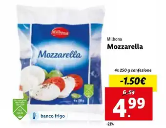 Lidl Milbona Mozzarella 4x 250 g confezione offerta