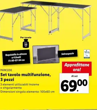 Lidl Parkside Set tavolo multifunzione, 3 pezzi 100x60  cm offerta