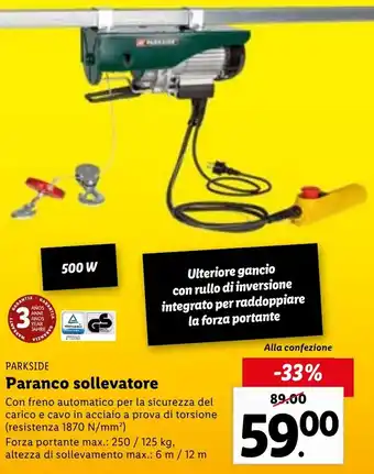 Lidl Parkside Paranco sollevatore 250 / 125 kg., 6 m / 12 m offerta