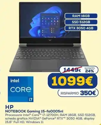 Euronics hp Notebook Gaming 15-fa0005nl offerta