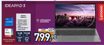 Unieuro Lenovo Ideapad 3 intel Core i7 82H8025LIX 16GB 512 GB SSD offerta