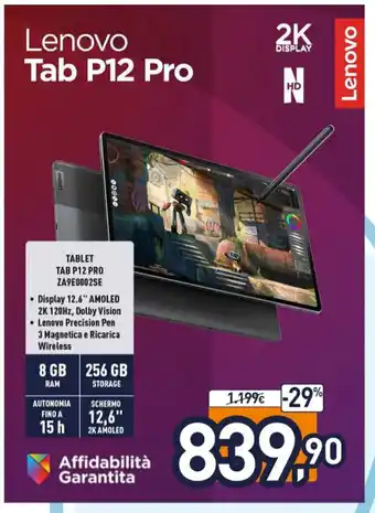 Unieuro Lenovo Tablet Tab P 12 Pro ZA9E0002SE 8 GB RAM 256 GB Storage offerta