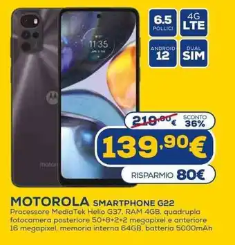 Euronics Motorola Smartphone G22 offerta
