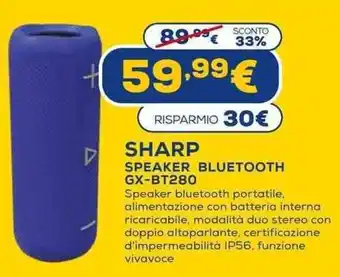 Euronics Sharp Speaker Bluetooth GX-BT280 offerta